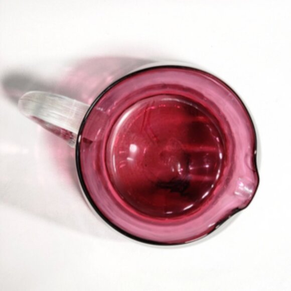 Hand-Blown Pilgrim Cranberry Style Glass Int Optic Ribbed 7" Pitcher Jug Vase - Picture 5 of 11